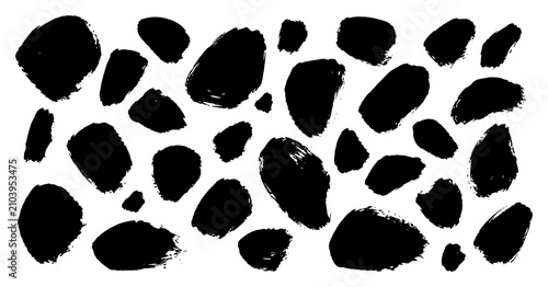 Konstfotografi Set of abstract black ink blobs and irregular brush stroke shapes for texture de
