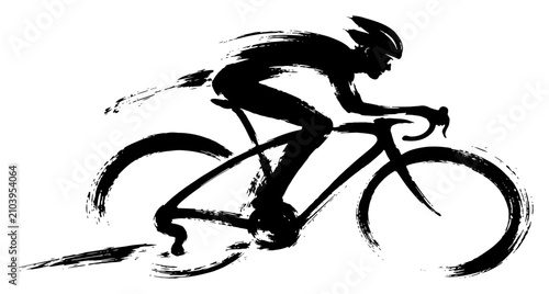 Tableau sur toile Road cyclist riding fast in aero position with dynamic motion brush style