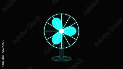 Colorful Neon Electric Fan Animation Looped with Rotating Blades and Vibrant Glowing Outlines on Black Backdrop