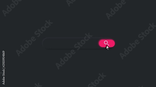 Clean Search Bar UI Animation with Mouse Pointer Clicking Pink Button on Sleek Dark Background for Web Design
