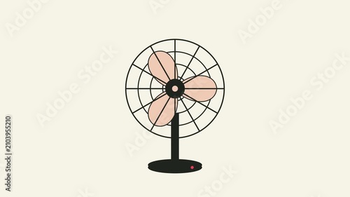Electric desk fan with rotating blades in a flat minimalist style for summer cooling and indoor climate control.