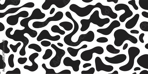 Minimal seamless abstract pattern with bold black organic shapes on a white background. Modern vector design perfect for fabric, wallpaper, packaging, branding, and contemporary surface patterns.