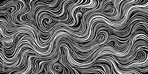 Abstract Flowing Wavy Line Pattern in Black and White Seamless Background