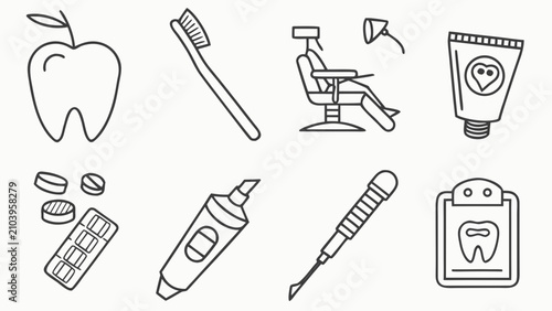 Foto Illustration of dental care items and a dental clinic setting with illustration