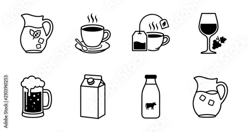 Tableau sur toile Drink icons set on white background