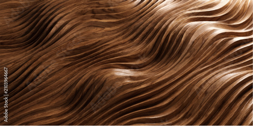 Konstfotografi Intricate carved wood texture with undulating waves and deep grooves, showcasing the rich grain and natural beauty of the material