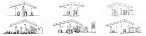Foto Gas station and petrol pump designs in continuous one line art style