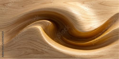 Фотография A beautifully sculpted wooden surface with flowing, wavy patterns evokes a sense of organic artistry and natural beauty, illuminated by soft, dramatic lighting