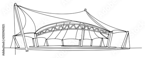 Cuadro en lienzo Tensile membrane structure and modern canopy pavilion in continuous line drawing