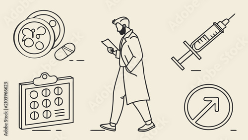 Tableau sur toile Medical professional with various medical symbols professional clipboard