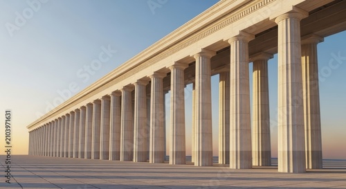 Ancient Greek Temple Columns at Sunset.