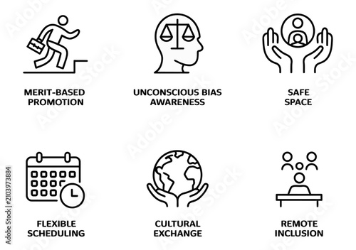 diversity and inclusion workplace concepts flat design vector illustration with meritocracy and bias awareness