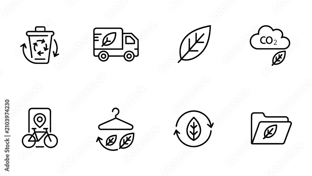 Fototapeta premium eco friendly sustainable living icons set flat design vector illustration