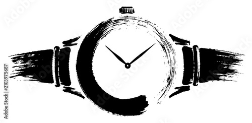 Photos Luxury wristwatch with minimalist face and expressive brushstroke band in artist