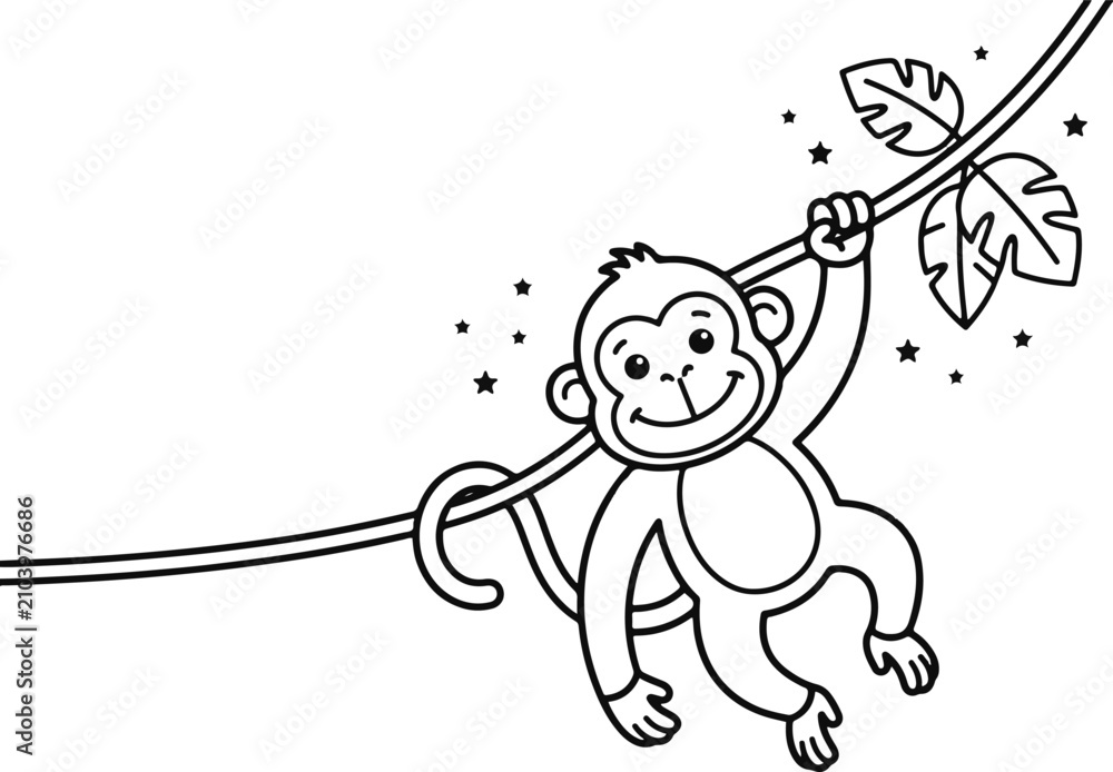 Fototapeta premium Monkey fun coloring page book illustration for kids and adults