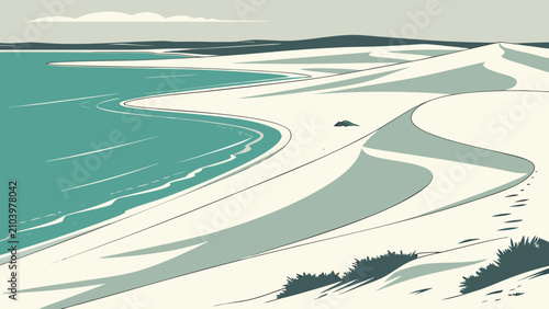 Tableau sur toile Aerial view of a winding river flowing through a snowy landscape with landscape