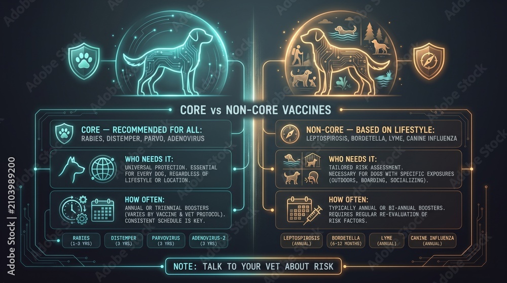 Naklejka premium Core and non-core vaccines for dogs explained
