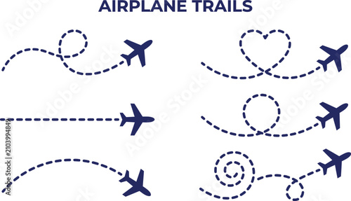 Fotografía Airplane route with dotted flight path