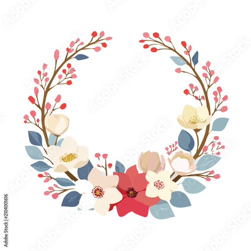 Colorful Floral Wreath Vector Illustration