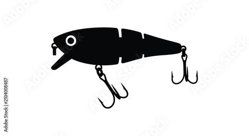 Canvas Print Fishing lure silhouette against a white background a detailed black shape