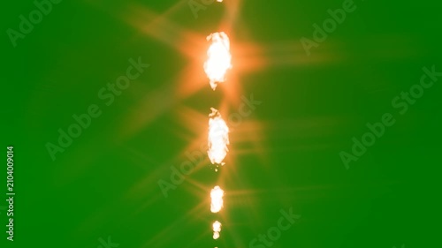 Vertical Fire Burst with Lens Flare on Green Screen Background