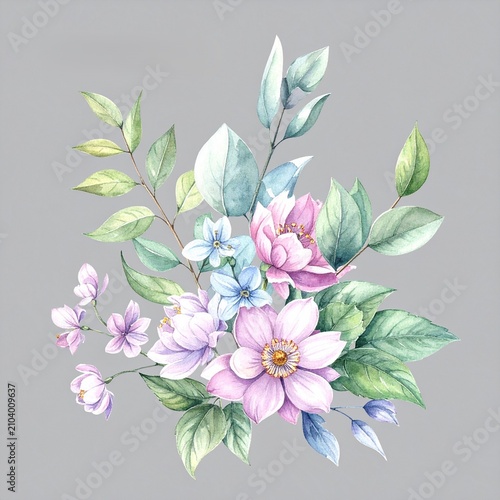 Delicate Floral Bouquet Watercolor Arrangement