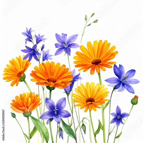 Bright Orange Gerbera Daisy and Purple Bellflower Bouquet