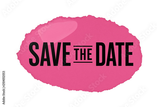 Eyecatching pink watercolor stamp design with bold save the date text perfect for events