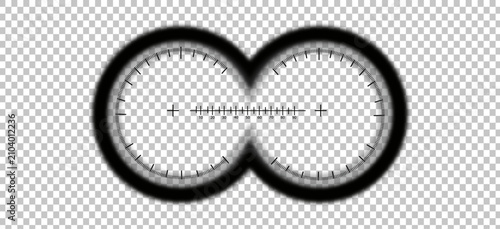 Foto Realistic binocular viewfinder overlay with target reticle, rangefinder scale, a