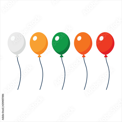 Colorful Balloons in Indian Tricolor Palette for Independence Day, Republic Day, Festival and Party Decoration Flat Illustration