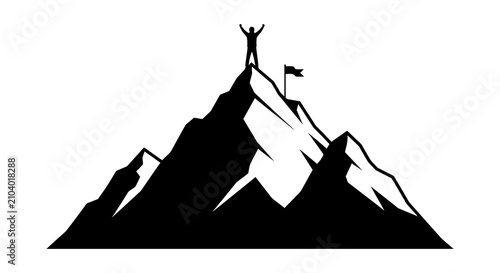 Принти на полотні Mountain Peak With Person And Flag Silhouette