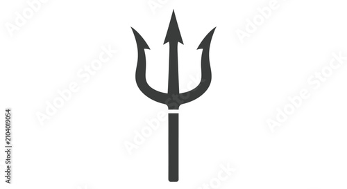 Obraz na płótnie A simple black silhouette of a trident, a three-pronged spear, against a clean white background, representing power and mythology