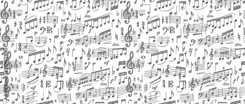 Foto Hand-Drawn Musical Notes Seamless Pattern Background
