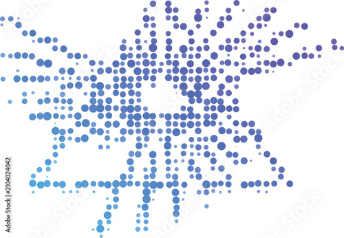 Blue Halftone Radial Splatter Burst Element on White Background