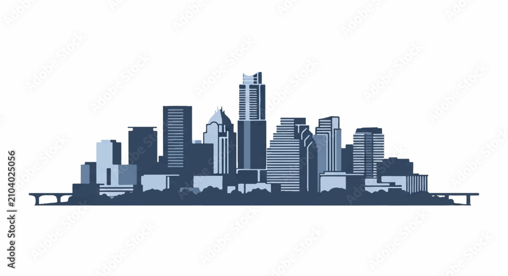 Fototapeta premium Modern city skyline with skyscrapers and urban landscape in blue