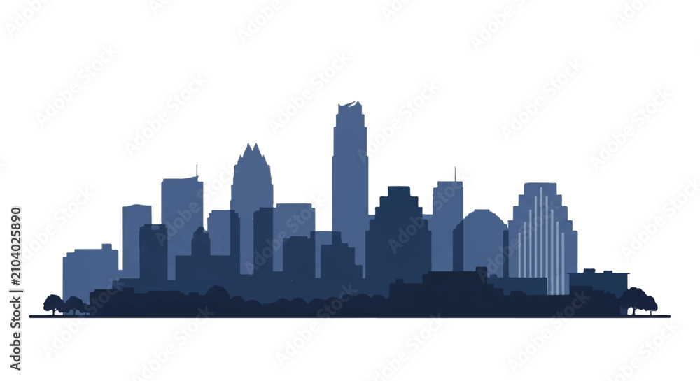 Fototapeta premium Austin city skyline silhouette in deep blue tones