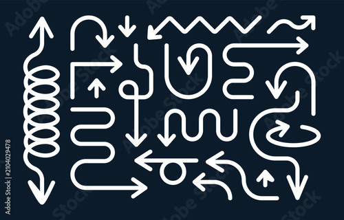 abstract white outline geometric arrow vectors set