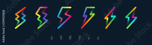 rainbow gradient lightning bolt energy icon vector set