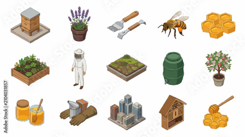 Foto Flat Design Collection of Farming and Beekeeping Elements.