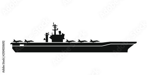 Cuadro en lienzo Aircraft Carrier Side Profile Vector Illustration
