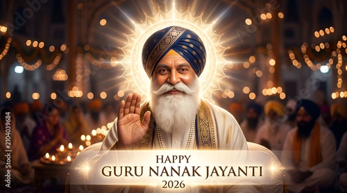 Guru Nanak Jayanti Celebration: Devout Sikh Man, Divine Light, Religious Ceremony