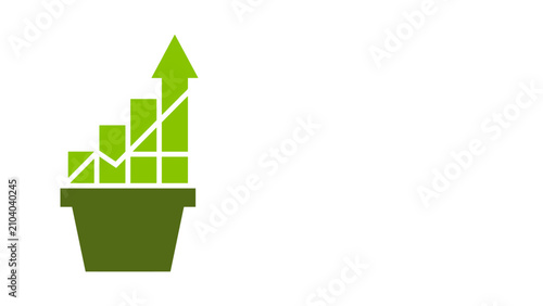 Vector illustration of pot icon representing organic business growth with a green bar chart plant, on a white background