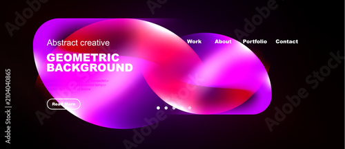 Vibrant abstract design. Fluid shapes, dark background, website header elemen...