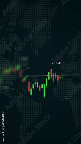 Global Stock Market Candlestick Chart on World Map Background
