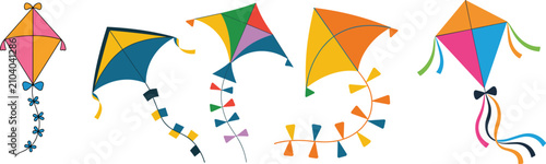 Obraz na płótnie Flying kites flat vector illustration
