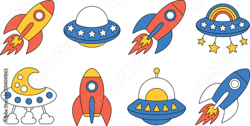 Slika na platnu Spaceship icons flat vector illustration