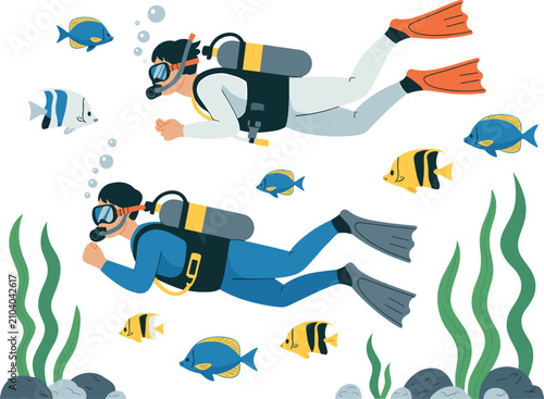 Schilderij op canvas Deep diving flat vector illustration