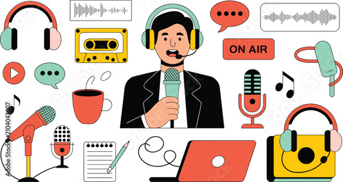 Obraz na płótnie Podcast host flat vector illustration