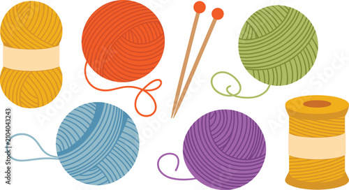 Tableau sur toile Yarn balls flat vector illustration