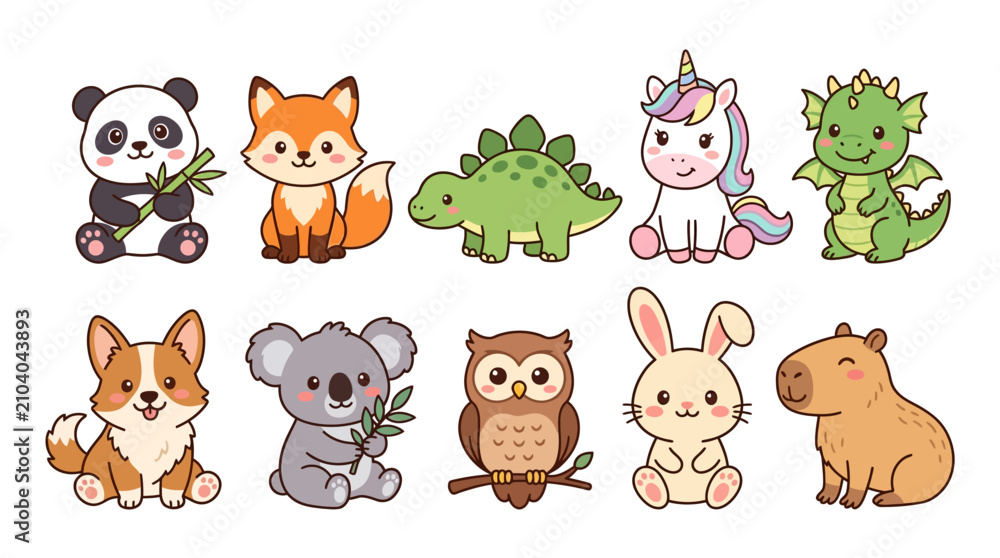 Obraz premium Colorful Cartoon Animal Characters Collection.